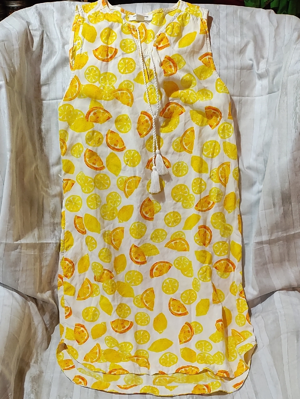 Lemon Slice Lightweight Tank Dress (Swimsuit Cover), XS, 100% Viscose